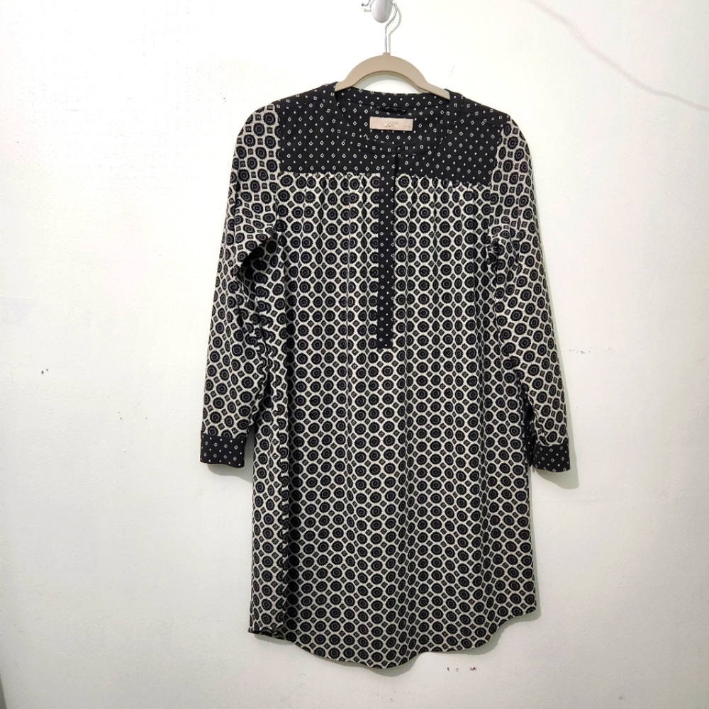 Ann Taylor Loft Shirt Dress Gray Geometric Print Petite Long Sleeve Neutral